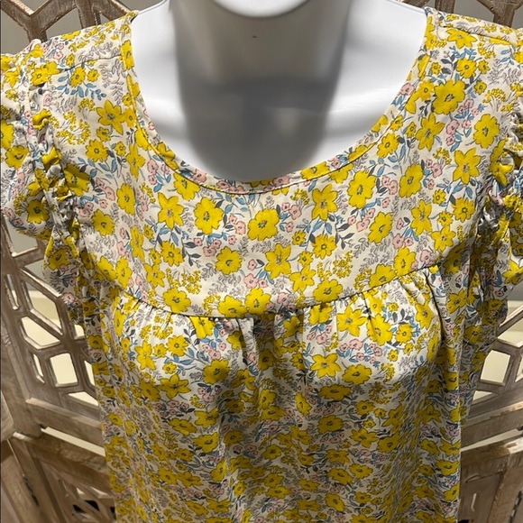 Loft Flutter Sleeve Floral Yellow Blouse - Picture 4 of 8